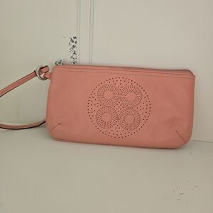 Coach Coral Perforated C Leather Wristlet